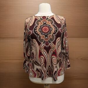 Chico's Medallion Paisley Print Liquid Knit Top size 2 Large